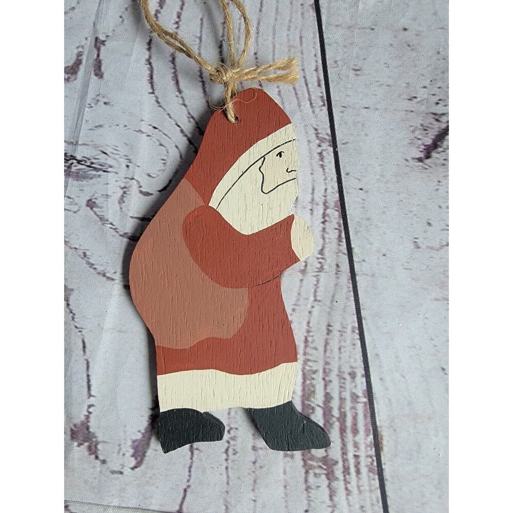 Vintage Wooden Painted Santa Ornament Countrycore